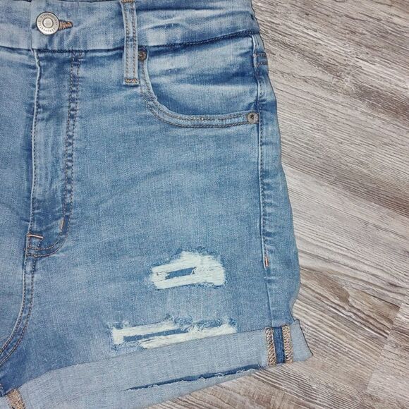 Aeropostale Super High Rise Curvy Midi Distressed Jean shorts Sz 8 - Picture 3 of 7